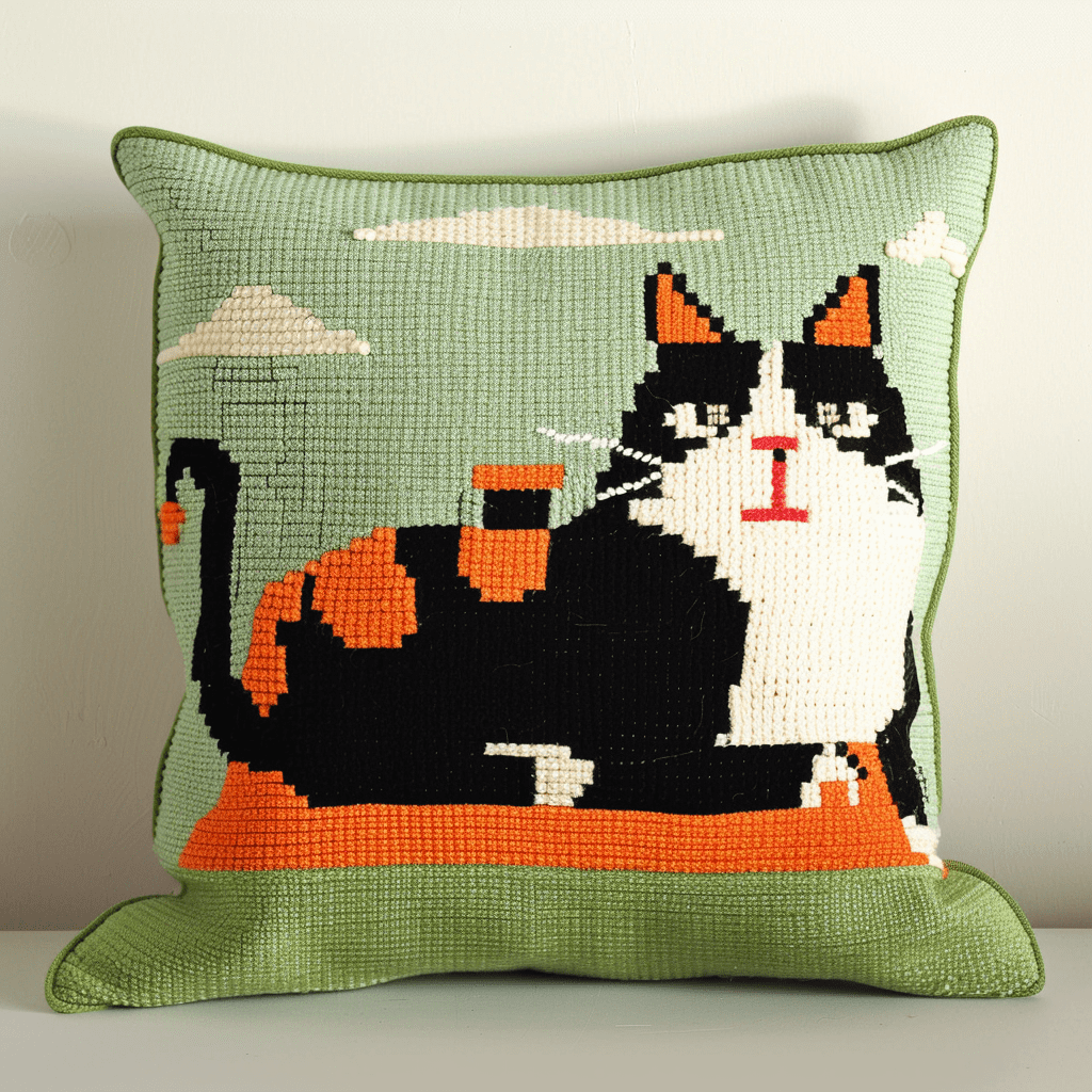 Cat Cross Stitch Pillow Cover Kit , 17.72" x 17.72" , Cross Stitch Kits Stamped (11 Count)