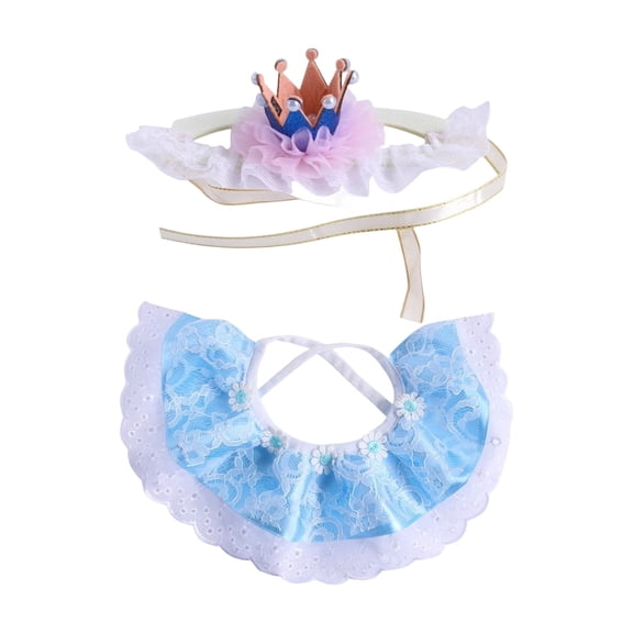 Cat Crown Collar with Lace Bib, Pet Neck Accessory for Cats and Kittens, Party Holiday Costume Outfit for Small Pets for Photo Props