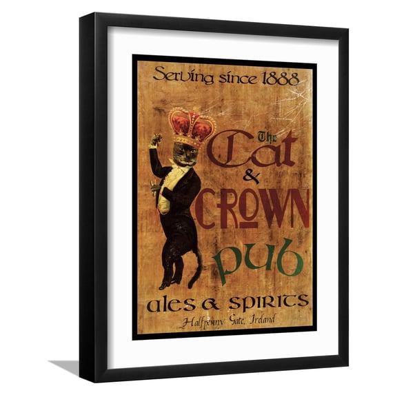 Art.com Cat & Crown Pub Art Print by Jason Giacopelli, Black Frame Wall Art, 17" x 21"