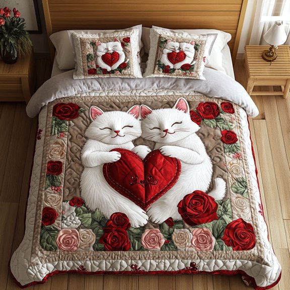 Cat Cuddles 3-Piece Quilted Bedding Set