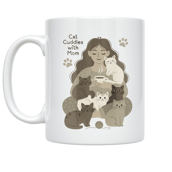 Cat Cuddles with Mom - Cat Mom - 11 oz Ceramic Coffee Mug