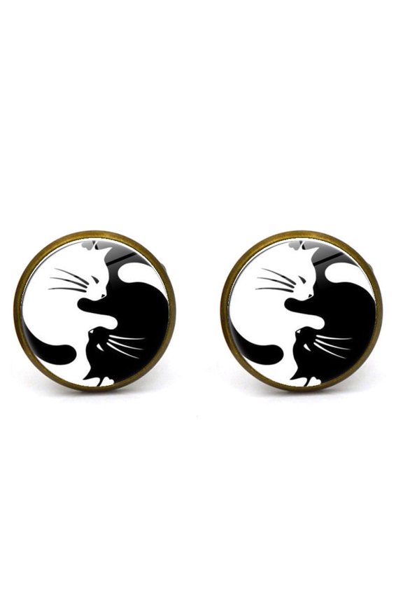 Yin and Yang Cufflinks, Black & White Feline Design, Gift for Cat Lovers, Dads, or Groomsmen