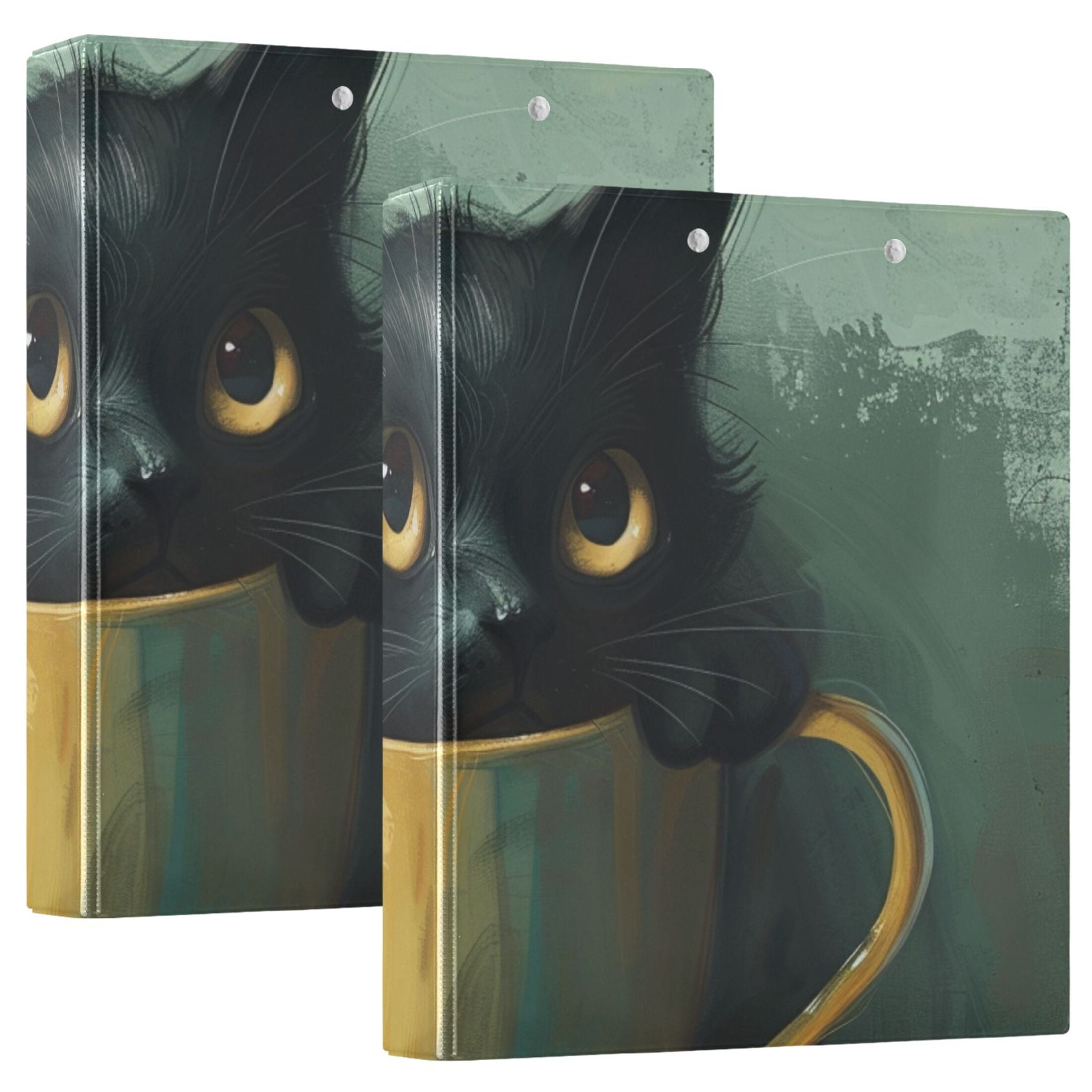 Cat Cup 3 Ring Binders 1.5 inch Hardcover File Folders with Interior Pockets A4 Size Organizer for School Office Hospital Set of 2