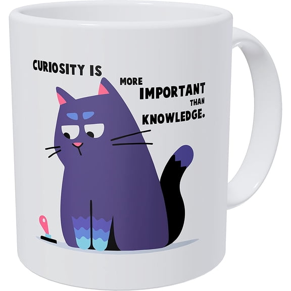 Cat Curiosity is More Important Than Knowledge Albert Einstein 11 Ounces Funny Coffee Mug