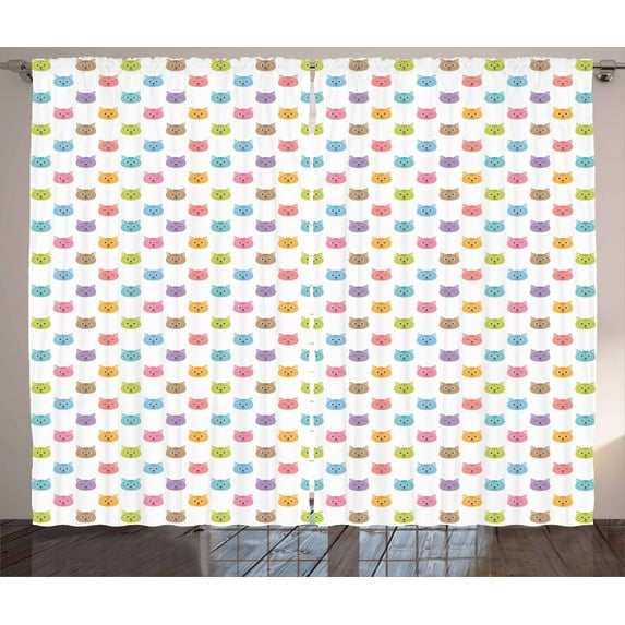 Ambesonne Cat Curtains 2 Panel Set, Colorful Faces, 108" x 108", Multicolor