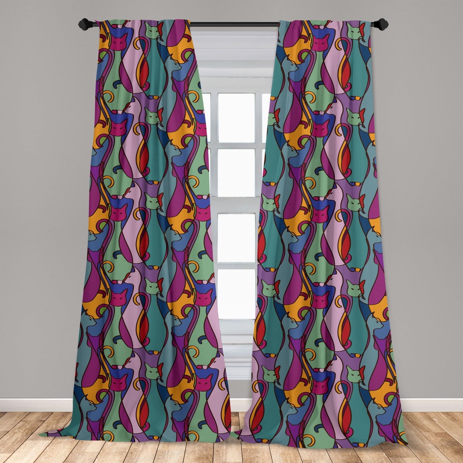 Whimsical Spiral Cats Quilted Curtains NCU0LDH189