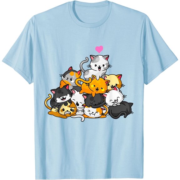 Cat Cute Kitty Pile Cats Anime Kawaii Neko Gift Unisex T-Shirt for Men Women Kids Toddler