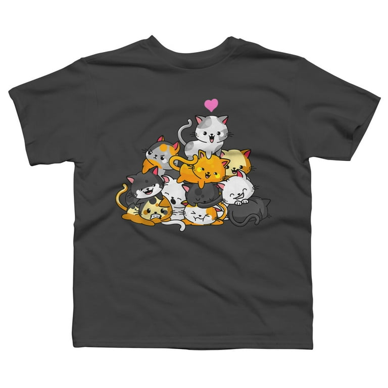 Cat Cute Pile Cats Anime Kawaii Neko Gift Women Girls Boys Charcoal Gray  Graphic Tee - Design By Humans S