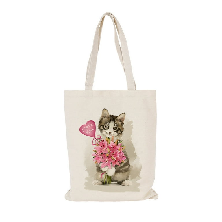Cat Cute Print Nature Tote Bag With Design Pattern Printed Machine Washable Handbag Tote Bag Grocery Bags School Bags Walmart
