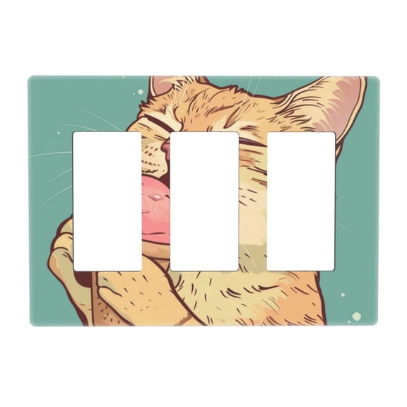 Cat Cute Switch Cover Decorative Wall Plate 3-Gang Screwless Standard Size