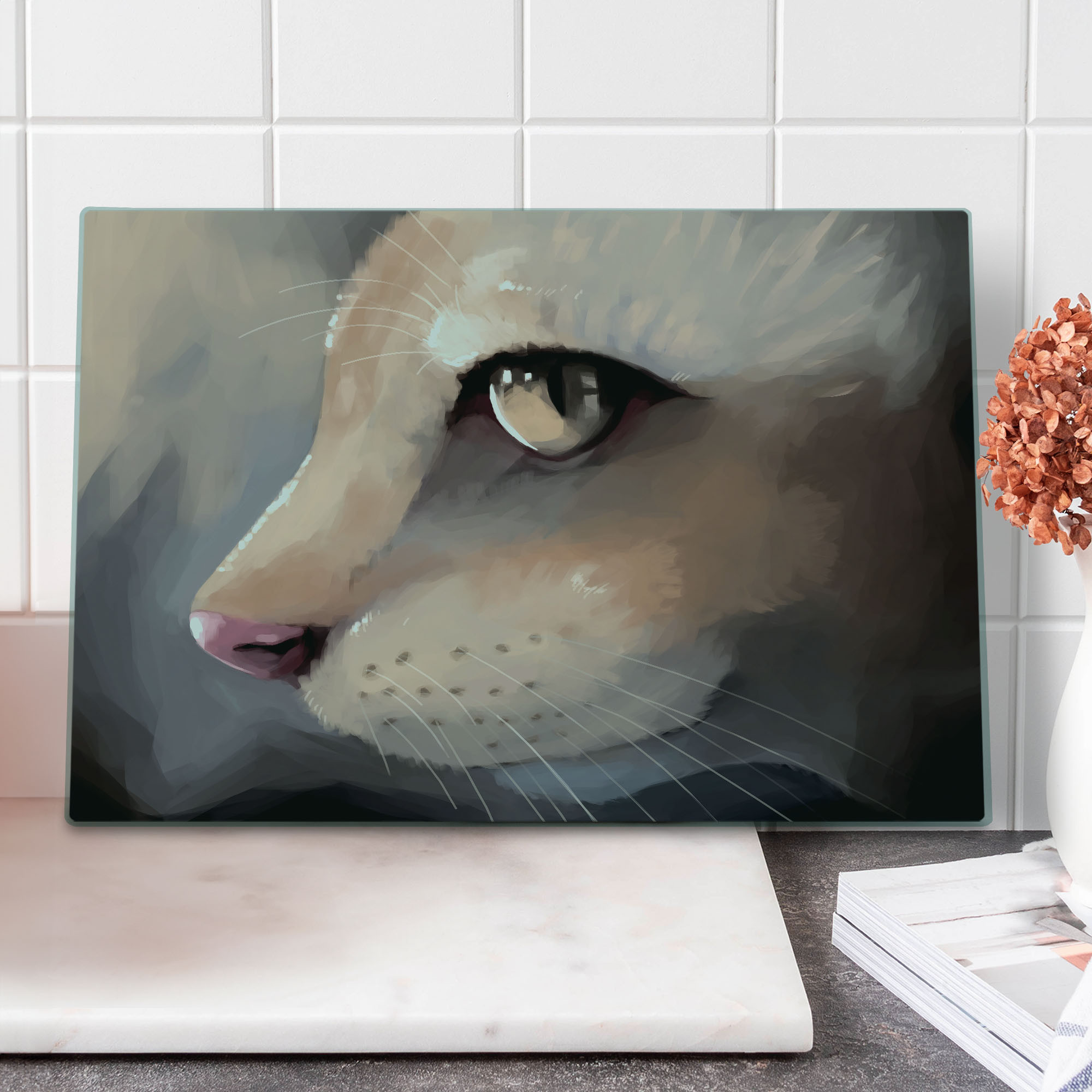 Cat Cutting Board, Illustration Cat Portrait Kitty Zoom Face Big 