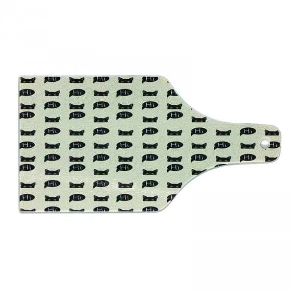 Cat Cutting Board, Young Black Kitties Sneaking on and Saying Hi and Playful Domestic Pets, Decorative Tempered Glass Cutting and Serving Board, Wine Bottle Shape, Ivory Black Ruby, by Ambesonne