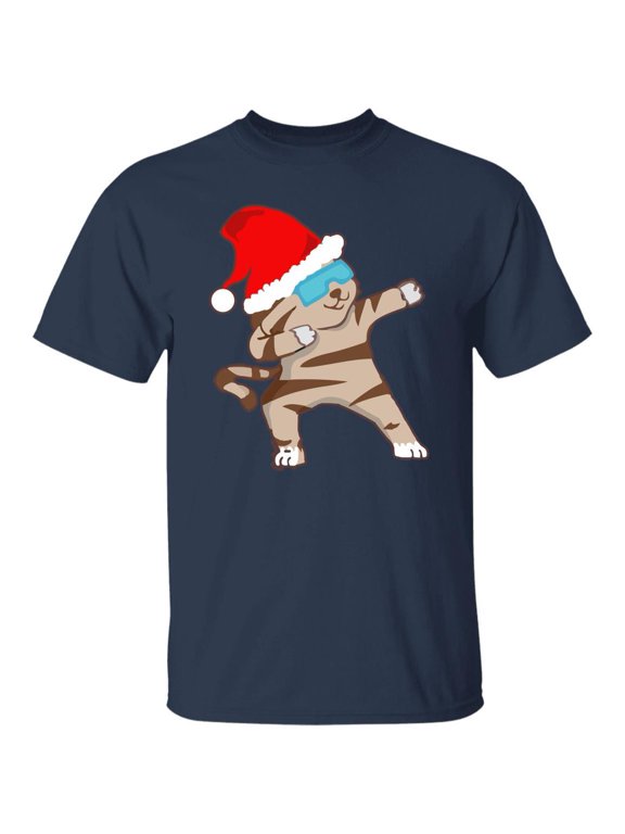 Cat Dabbing Dancing Mom Dad Black Christmas Gift Celebration T-Shirt, Size S-5XL