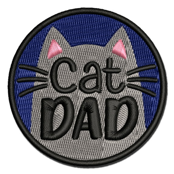Cat Dad Applique Multi-Color Embroidered Iron-On Patch - 2.5 Inch Small