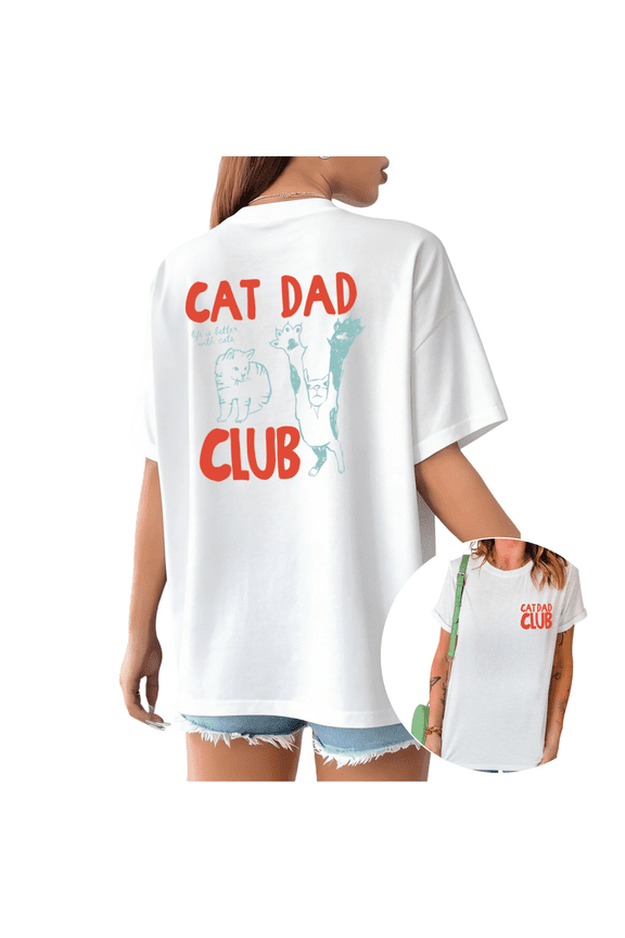 Cat Dad Club Hand Drawn Cats Print Tshirt White S-5XL Warm Pet Parent Community Graphic Tees Shirts Tops