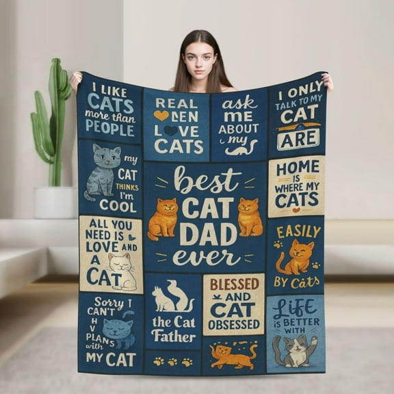 Cat Dad Fathers Day Birthday Gifts for Men, Fathers Day Birthday Gifts for Cat Lovers Blanket, Cool Cats Lovers Gift for Men, Funny Cats Themed Gift Ideas 60x50