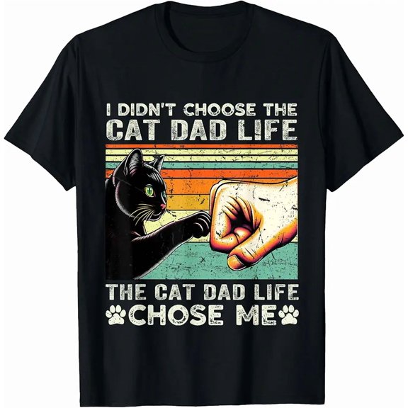 Cat Dad Life Chose Me Funny Vintage Feline Lover Retro Humor Unisex T-Shirt, up to Size 5XL