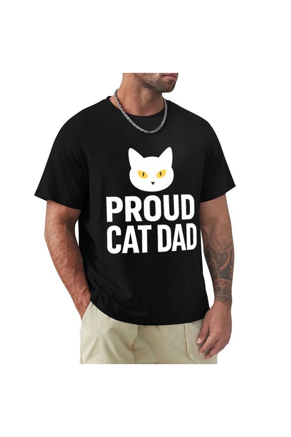Cat Dad Men's HD Print Classic Short Sleeve T-Shirts Black 3X-Large