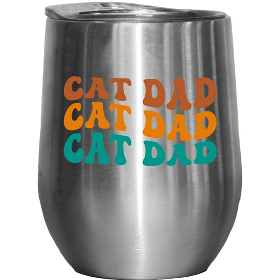Cat Dad, Name for Dads of Cats, Groovy Retro Wavy Text Merch Gift, Stainless Steel 12oz Wine Tumbler