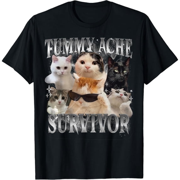 Cat Dad T Shirt Tummy Ache Survivor Cat Graphic Joke T-Shirt