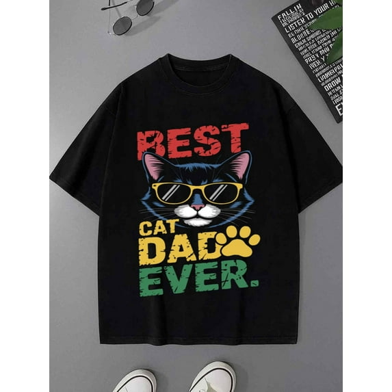 Cat Dad Tee dad 180G 100% Cotton for men black Funny Unisex Shirt Graphic tshirts Unique Design Unisex Shirt Cotton tshirts Unique Design Unisex Shirt Crewneck tshirts son