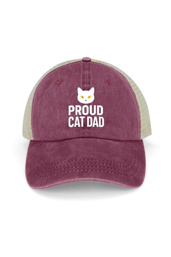 Cat Dad Wine Red Baseball Cap for Men Women, Adjustable Snapback Hats Trucker Hat
