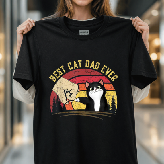 Cat Daddy Father Day Cat Dad Retro Best Cat Dad Ever Vintage Tee Unisex T-Shirt, S-5XL