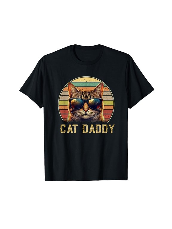 Cat Daddy Retro 70s 80s Black Cat Men Funny Cat Dad Gifts T-Shirt
