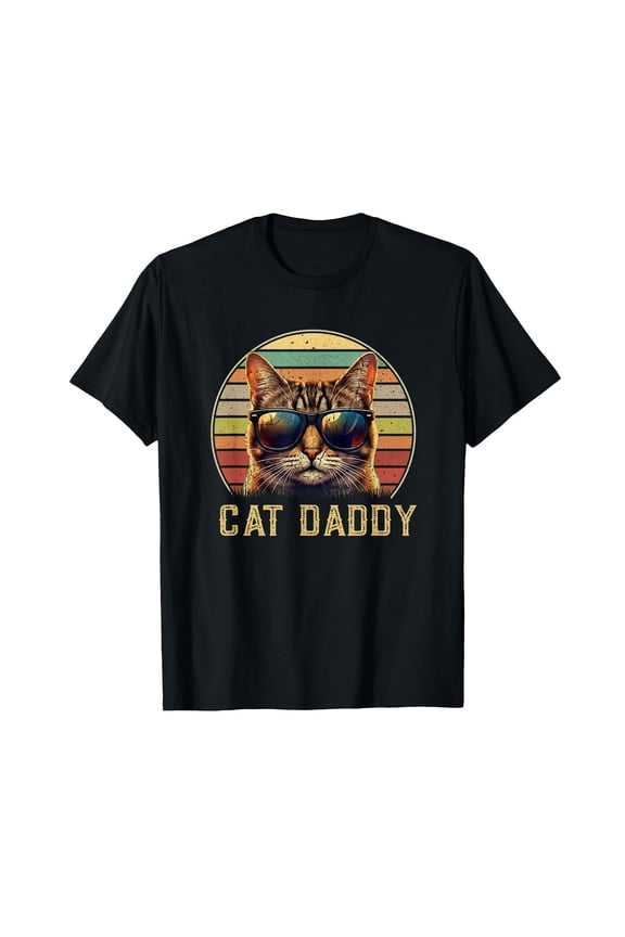 Cat Daddy Retro 70s 80s Black Cat Men Funny Cat Dad Gifts T-Shirt