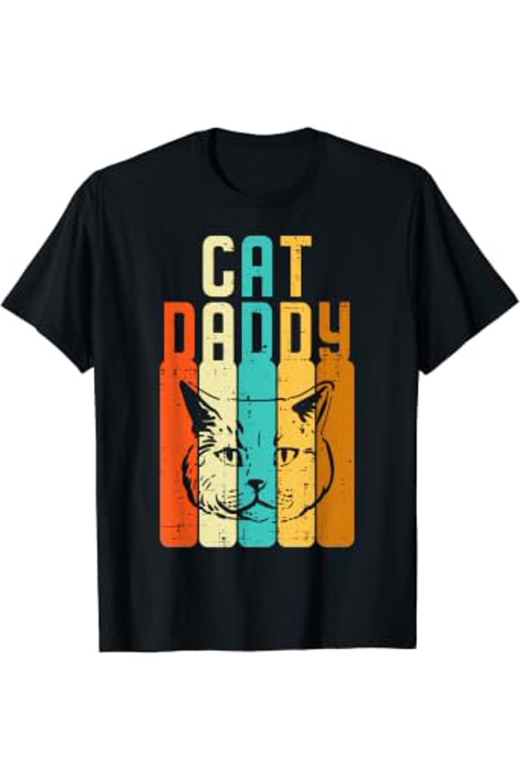 Cat Daddy Retro Colors Cool Fathers Day Feline Dad Papa Men T-Shirt
