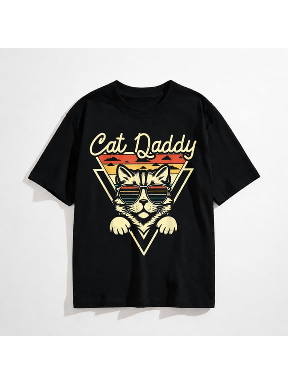 Cat Daddy Retro Sunglasses Cat Fur Dad Papa Vintage Cat Dad T-Shirt