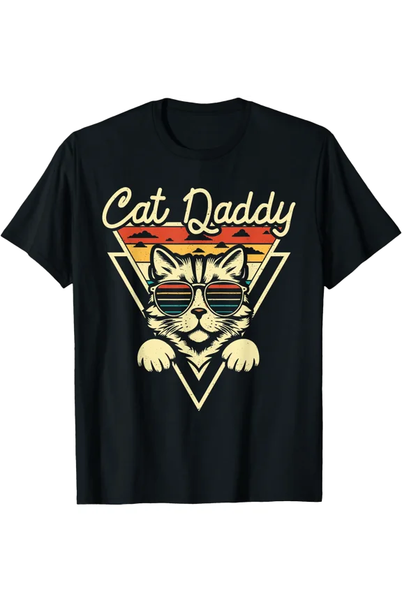 Cat Daddy Retro Sunglasses Cat Fur Dad Papa Vintage Cat Dad T-Shirt