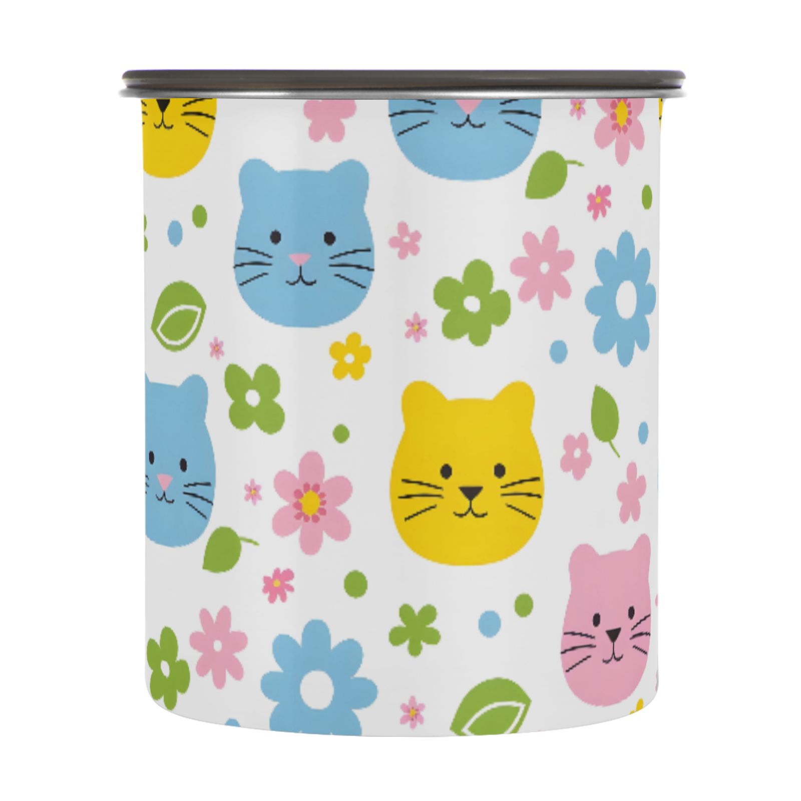 Cat & Daisy Kitten Airtight Coffee Bean Canister 30oz Food Storage Containers with Lids For Gournd, Tea, Sugar, Flour, Rice, Cereal, Candy Cookie Jar