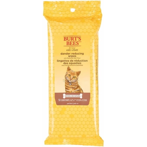 Cat Dander Remover Wipes, Unscented Soft Grooming Cloths with Colloidal Oat Flour + Aloe, Helps Reduce Flaking Between Baths for Cats & Kittens, 50 Count