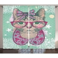 thumbnail image 1 of Ambesonne Cat Curtains 2 Panel Set, Animal Fashion Hipster, 108" x 90", Pink Mint Green, 1 of 3