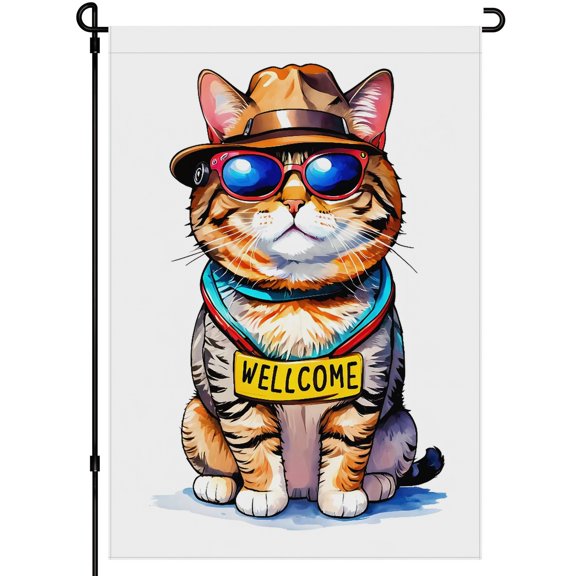 Cat Decor Garden Flag for Outdoor - Washable Cute Cat Fluffy Cat Kitten Outdoor Garden Flag 28x40in - Cartoon Style Animated Decoration for Balcony Farmhouse Patio Outdoor