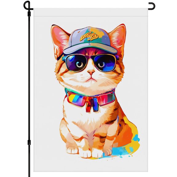 Cat Decor Garden Flag for Porch Farmhouse Backyard Home Outdoor - Double-Side Cute Cat Camping Flags for Campsite - Kitten Fluffy Cat Cartoon Style Versatile Porch Flags 28x40in