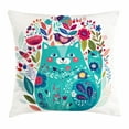 thumbnail image 1 of Cat Decor Throw Pillow Cushion Cover, Cute Kitty Surrounded by Birds Flowers Ladybugs Inspirational Folk Baby, Decorative Square Accent Pillow Case, 16 X 16 Inches, Seafoam Multicolor, by Ambesonne, 1 of 2