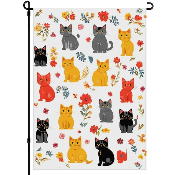 Cat Decoration Garden Flag for Outdoor 28x40 Inches, Cute Cat Washable Camper Decorations Fluffy Cat Cartoon Style Kitten Versatile House Decor, for Home Patio Outdoor Garden