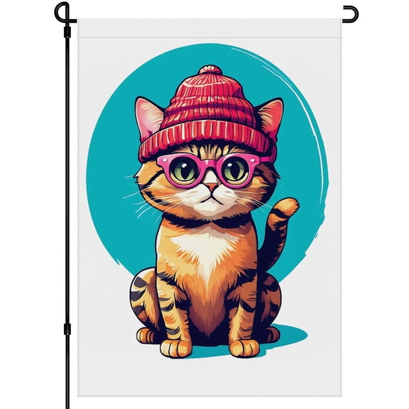 Cat Decoration Garden Flag for Outdoor Durable Cartoon Style Colorful Comic Garden Flags Versatile Cute Cat Fluffy Cat Kitten Flags for Front Door Porch Farmhouse Home Deco (28x40inch)