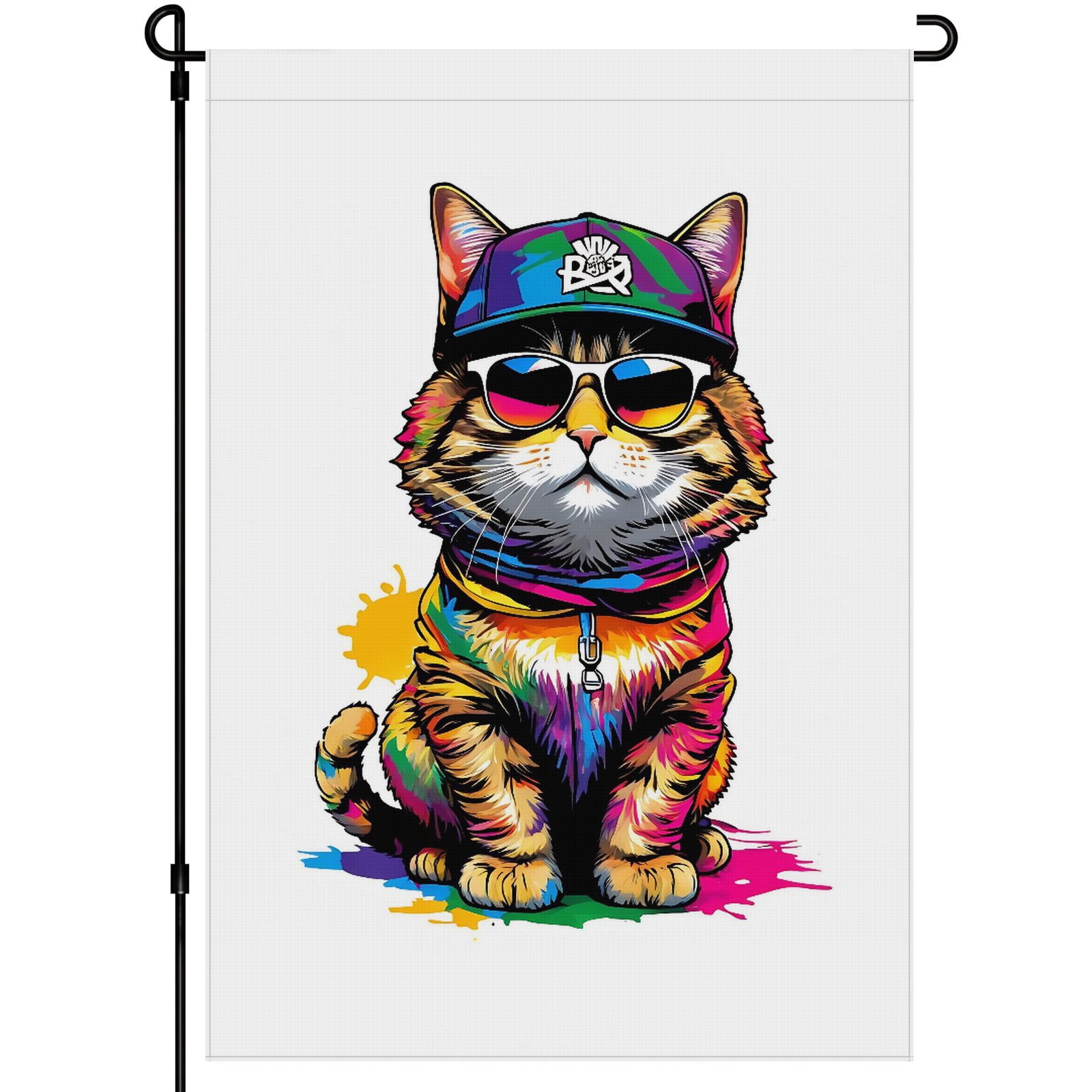 Cat Decoration Yard Flags for Yard Garden Farmhouse Front Door Deco Washable Kitten Cartoon Style Garden Flags for Outdoor Fluffy Cat Cute Cat Durable Garden Flag for Outdoor 28x40in