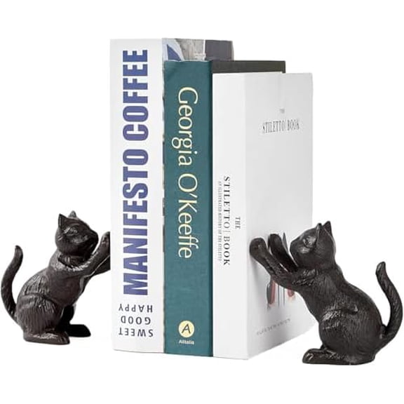 Cat Decorative Bookends, Cute Book Ends to Hold Books, Bookends for Shelves, Unique Cast Iron Book Stopper for Heavy Books, Cat Office Decor, 1 Pair/2 PCS$$Home Decor, Kitchen, & Other