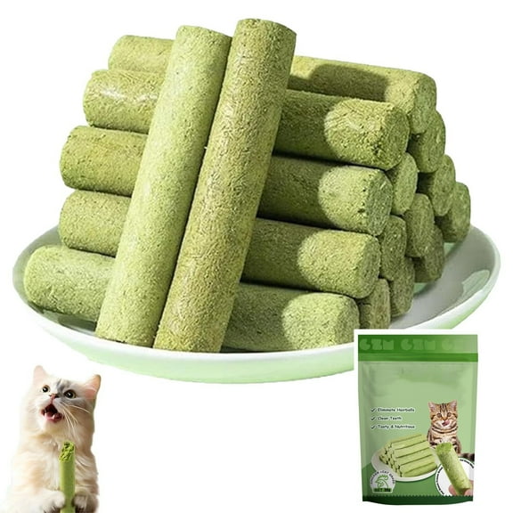 Cat Dental Treats for Hairball Control, Freeze-Dried Cat Grass Sticks for Teeth Cleaning, Natural Grooming Aid & Healthy Cat Chew Sticks for Indoor Cats (6 Count)