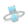 thumbnail image 1 of Cat Design Natural Larimar Gemstone Ring | Sterling Silver Ring | Jewelry for Women or Teens-size 6, 1 of 6