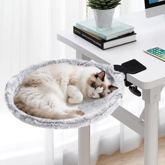 Cat Desk Bed - 180 Rotating Soft & Comfortable Rabbit  Modern Indoor Nest Furniture For Office Desks And Game Tables Island Table-supports 50 Lbs-(lightgrey)