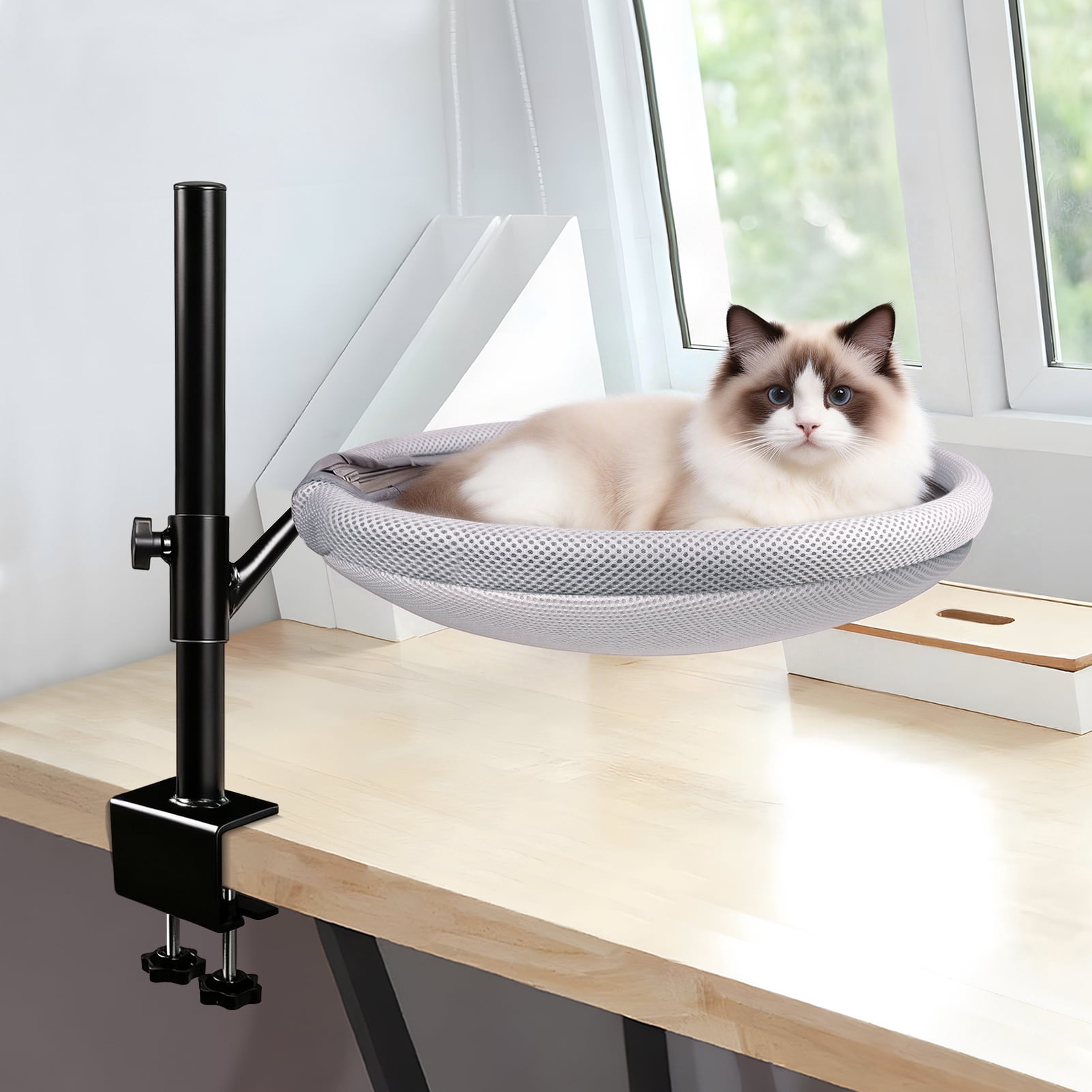 ZALALOVA Cat Desk Bed  Cat Perch Hammock for Indoor Cats Beds for Desks with Adjustable Height & 360 Rotation, Supports up to 45lbs