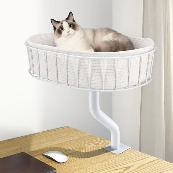 Cat Desk Bed - Desktop Attachment Cat Perch for Home Office, Spinnable Indoor Mounted Desk Bed, Elevated Nest for Work, Kitten Furniture Accessories