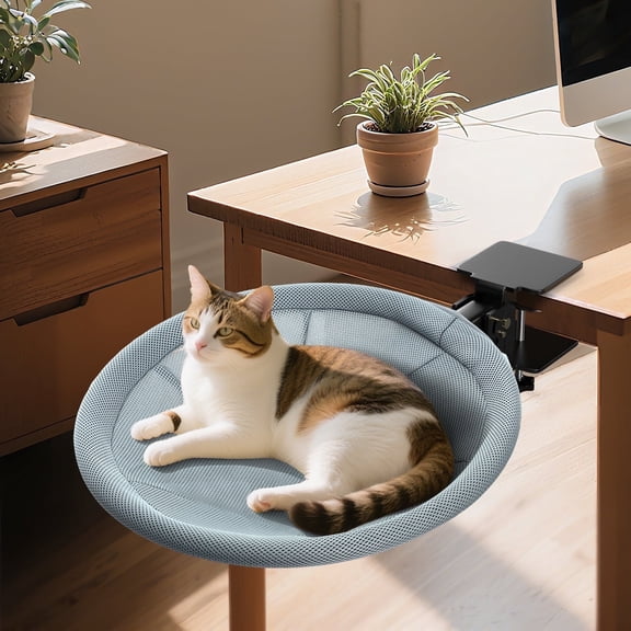 Cat Desk Bed - Furlove 90° Rotating & Height Adjustable Cat Hammock,Modern Indoor Cat Nest Furniture for Office Desks and Game Tables, Island Table,Supports Up to 45lbs