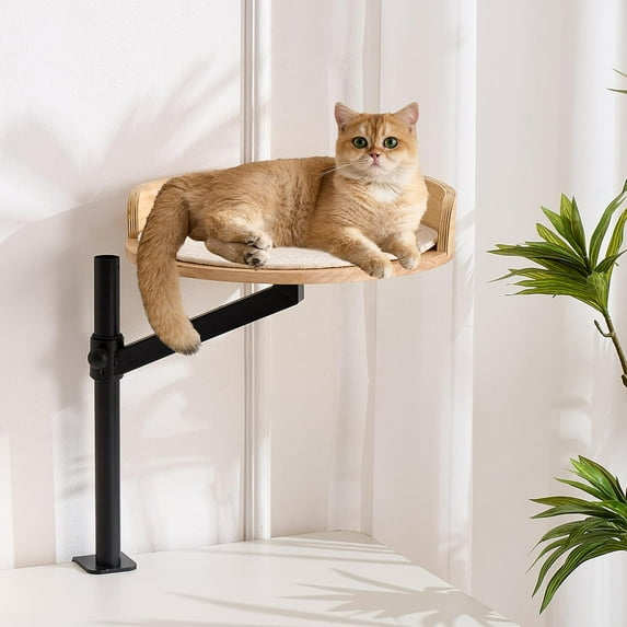 Cat Desk Bed for Indoor, 15.75" Modern Cat Bed for Desk with Mat 360° Rotating & Height Adjustable, Supports up to 22kg/48.5 lb, Furniture for Office and Gaming Tables