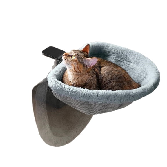 Cat Desk Bed, Plush Cat, 14 in Diameter, Clamp Mounting, Elevated Kitty Napping Perch, Home Workspace Attachment, Slate Gray, 1 Pc